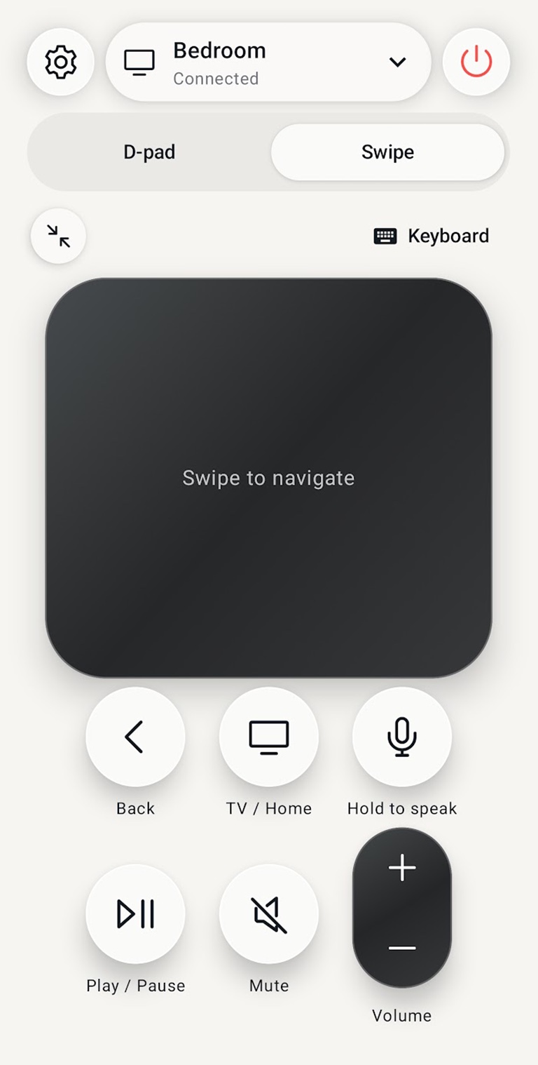 True Remote swipe surface for smooth touch navigation